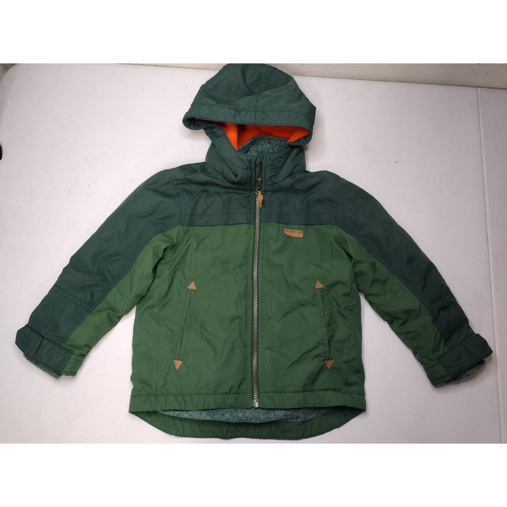 Carters Kids Adventure Bear Hooded Jacket Green Colorblock Fleece Lined Size 4